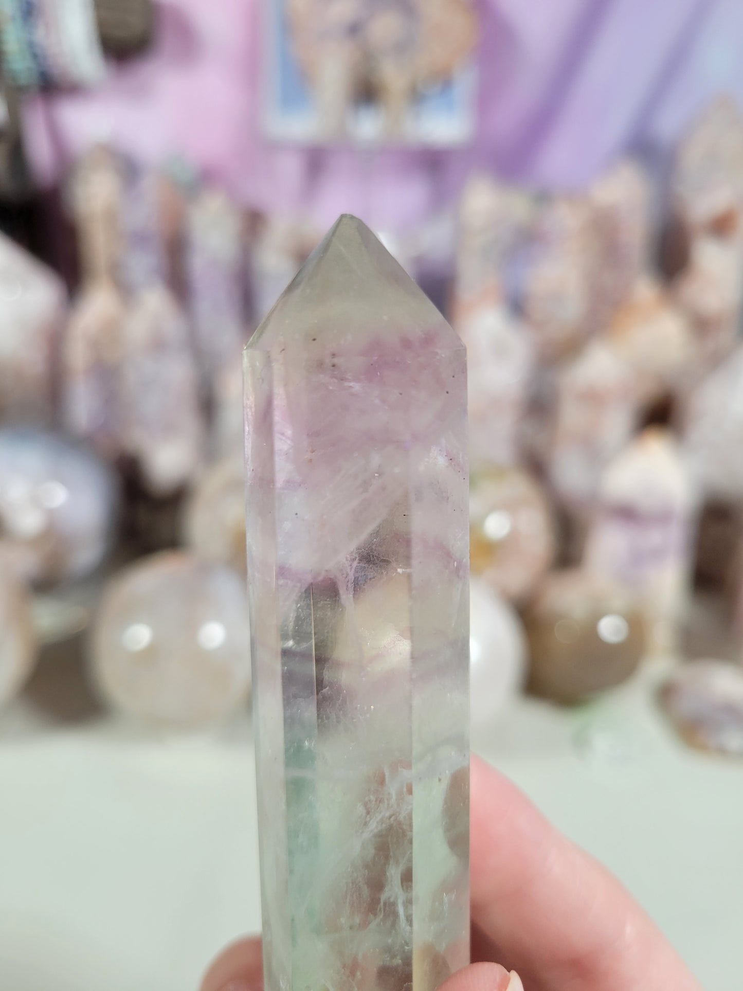 Light Watermelon Fluorite Point 15FL Imperfect