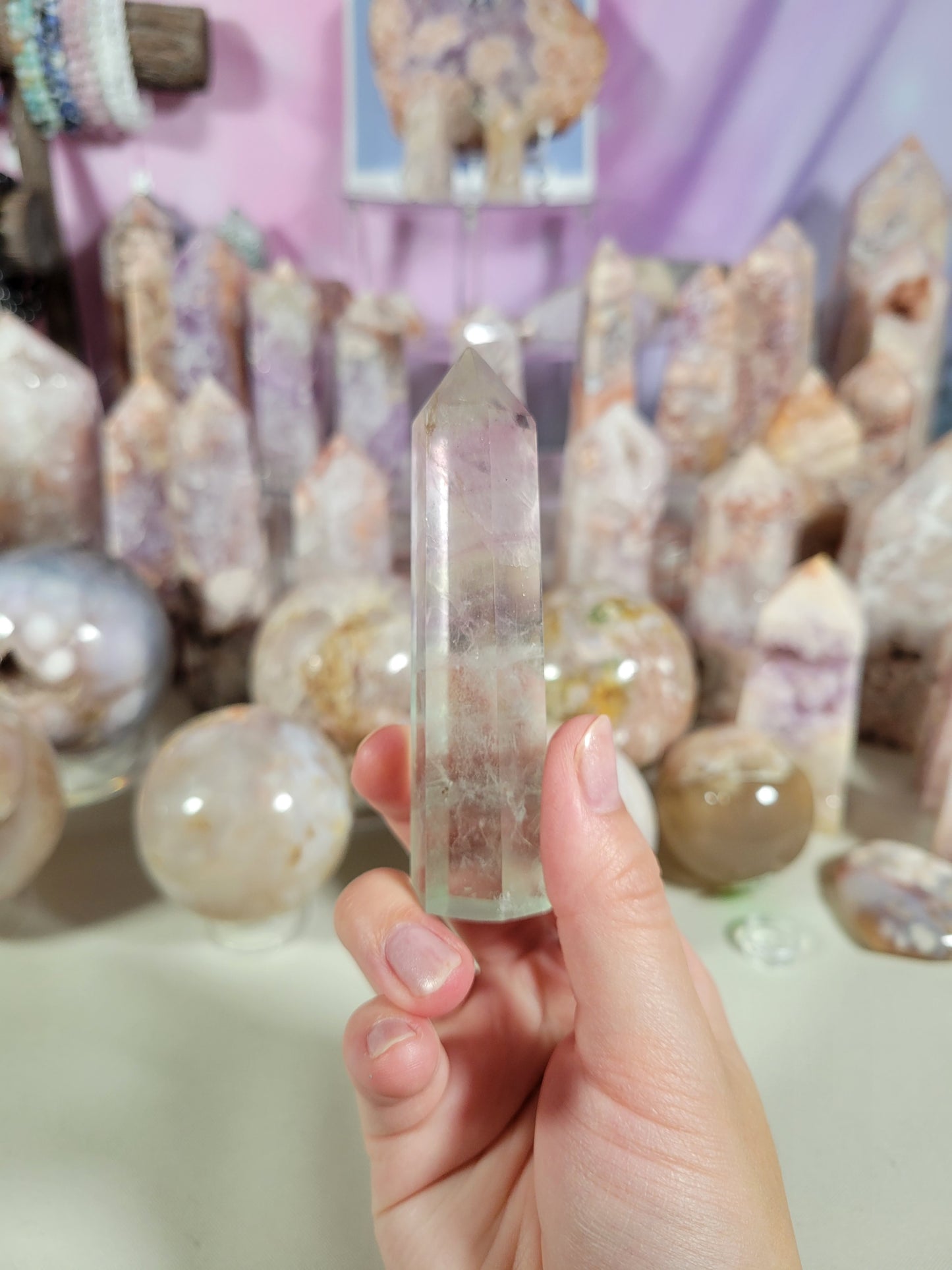 Light Watermelon Fluorite Point 15FL Imperfect