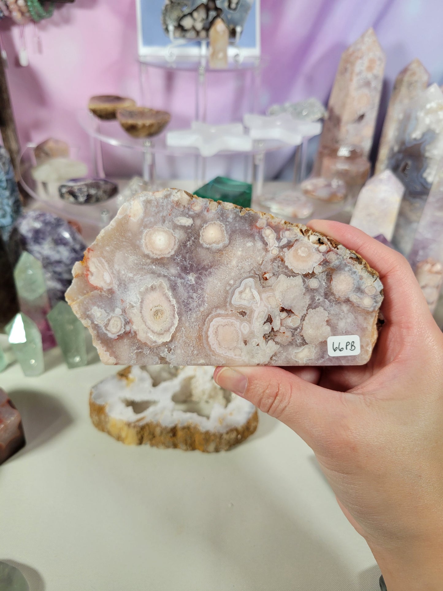 Sparkling Pink Amethyst Flower Agate Slab 66PB