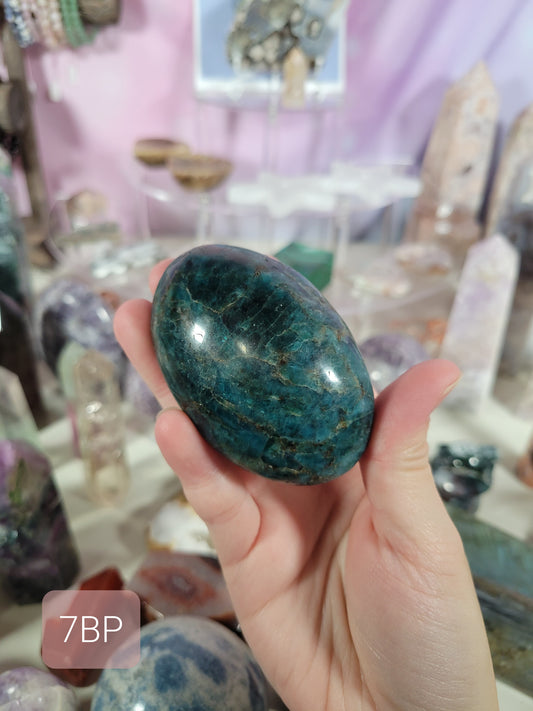 Dark Teal Blue Apatite Palmstone 7BP