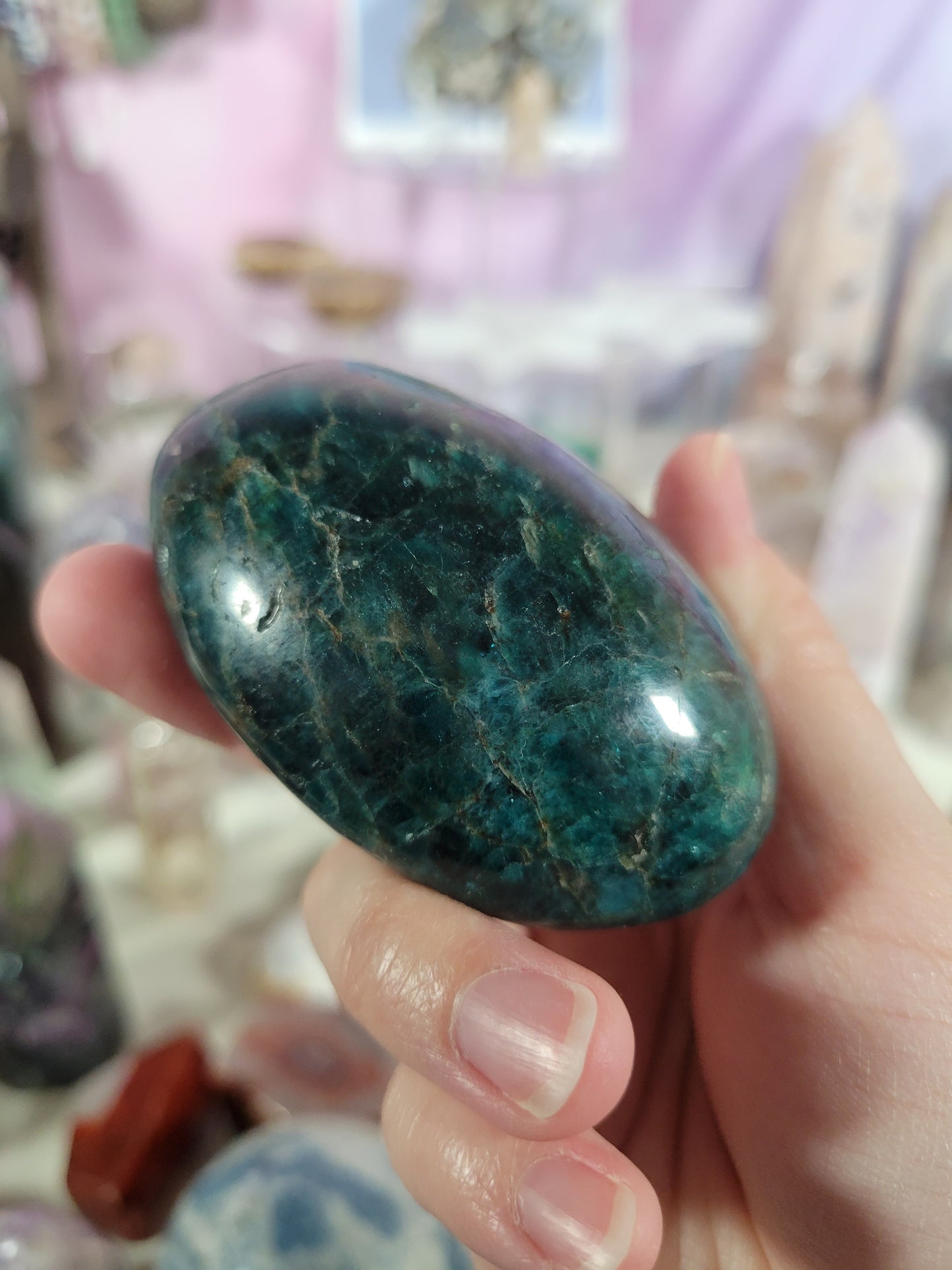 Dark Teal Blue Apatite Palmstone 7BP