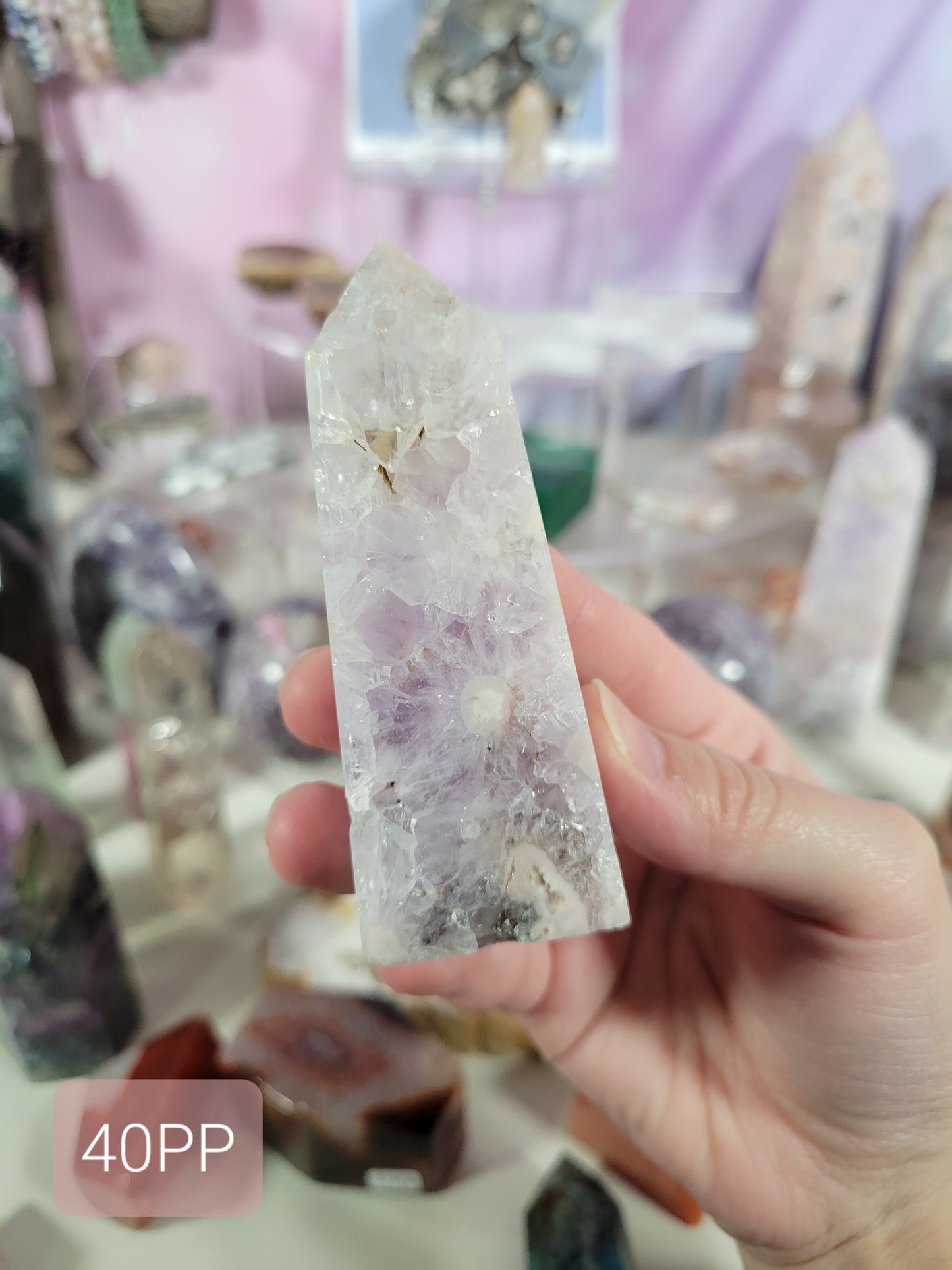 Amethyst Flower Agate Point Tower 40PP