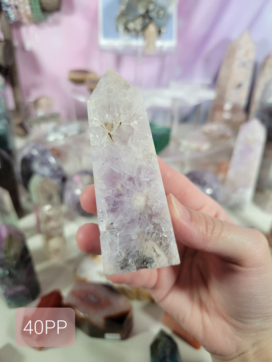 Amethyst Flower Agate Point Tower 40PP