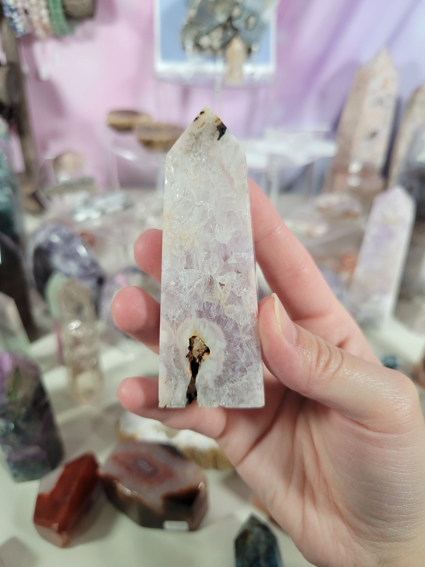 Amethyst Flower Agate Point Tower 40PP