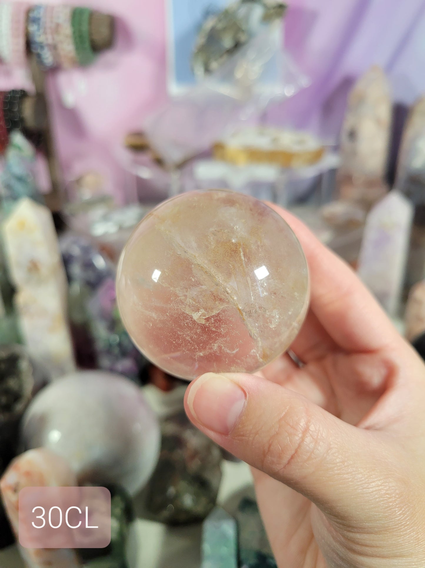 Clear Quartz Sphere with Golden Healer Inclusions 30CL