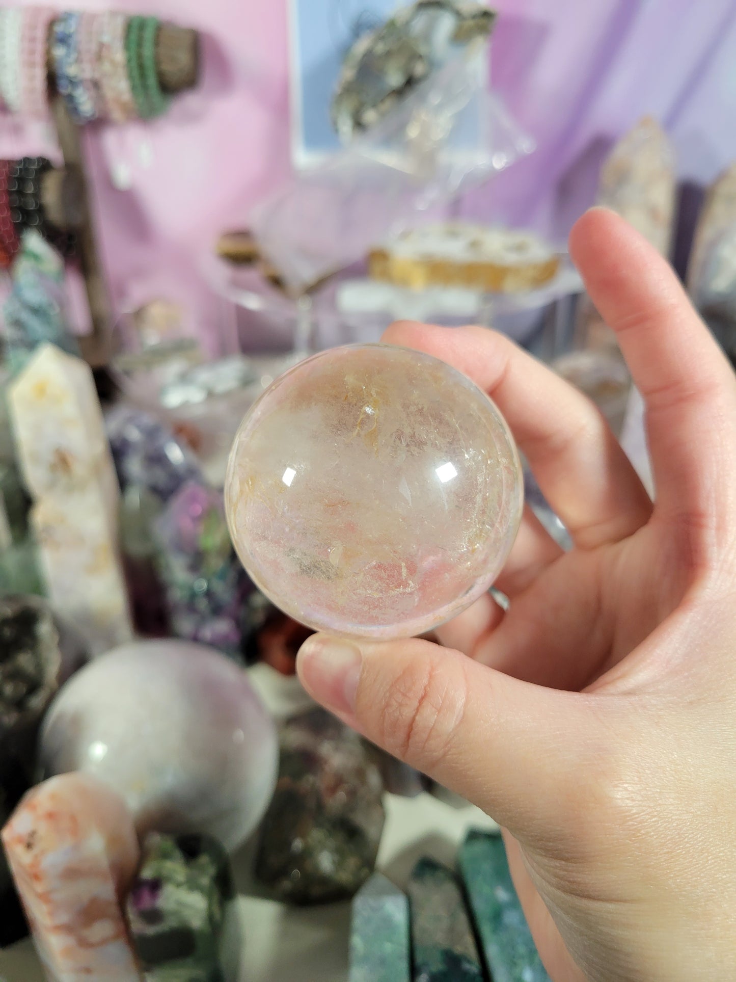 Clear Quartz Sphere with Golden Healer Inclusions 30CL