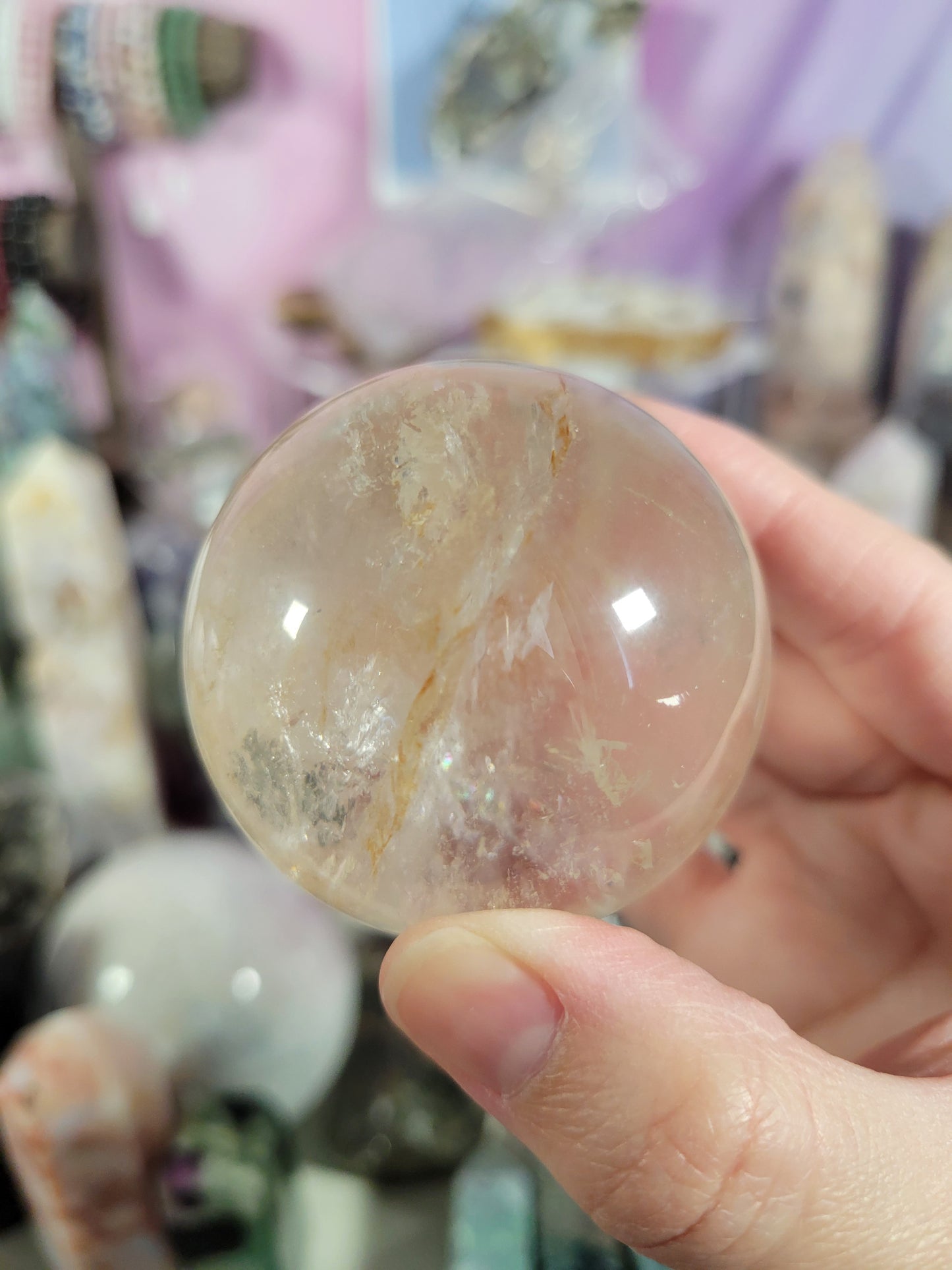 Clear Quartz Sphere with Golden Healer Inclusions 30CL