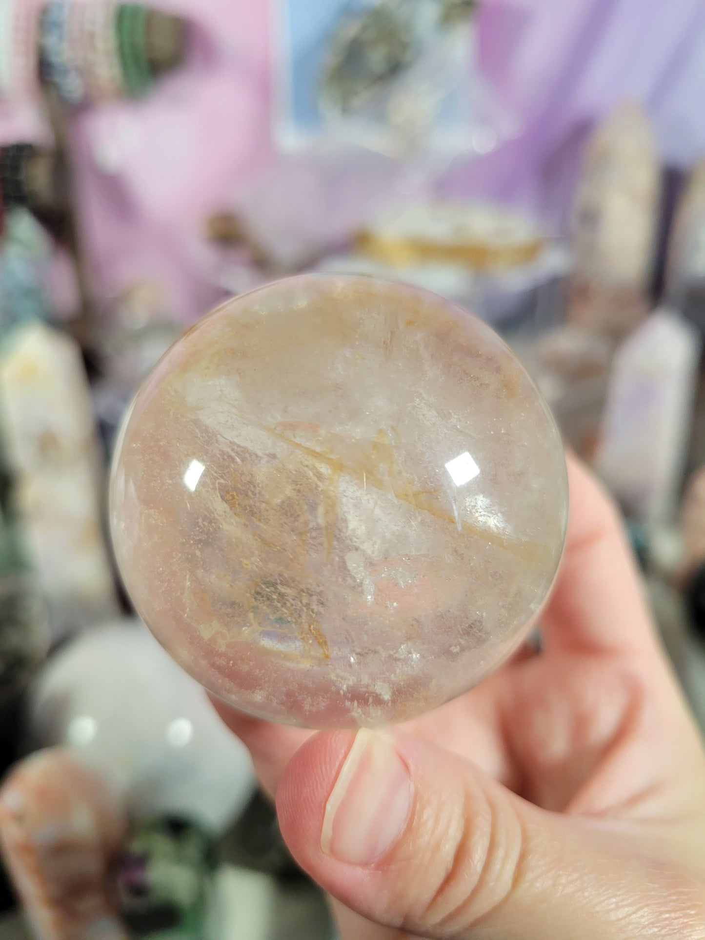 Clear Quartz Sphere with Golden Healer Inclusions 30CL