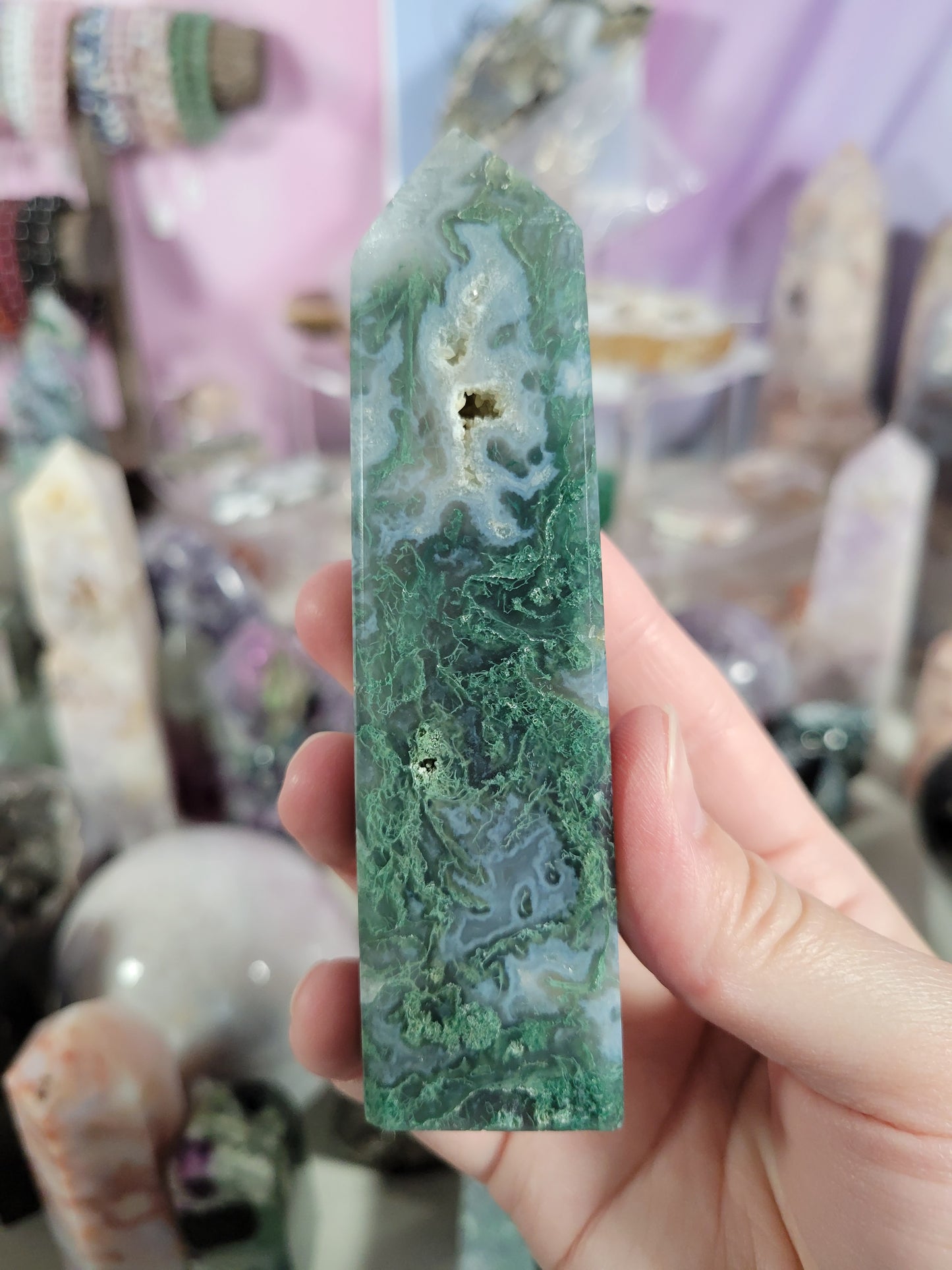 Druzy Moss Agate Point 24MA