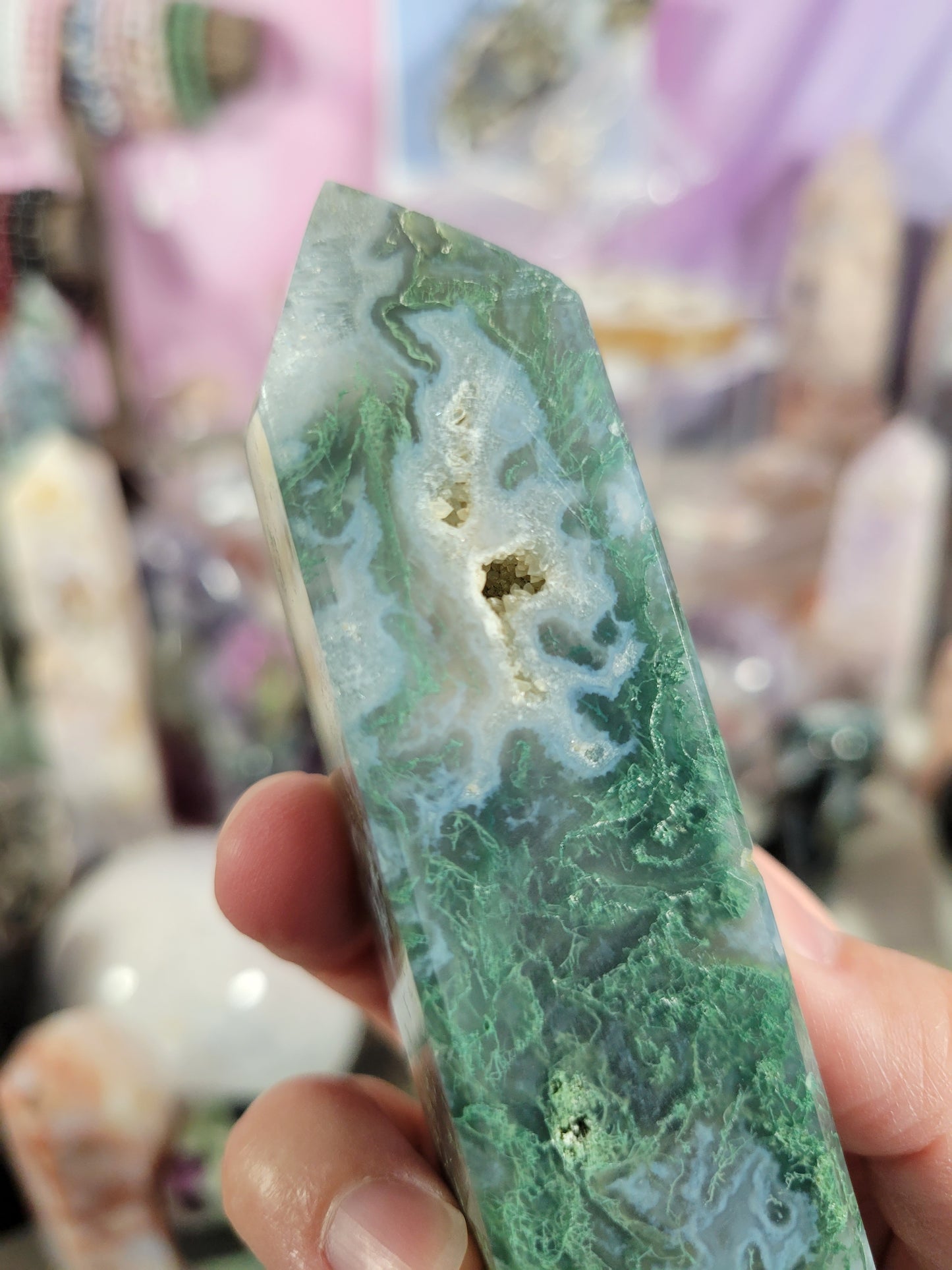 Druzy Moss Agate Point 24MA