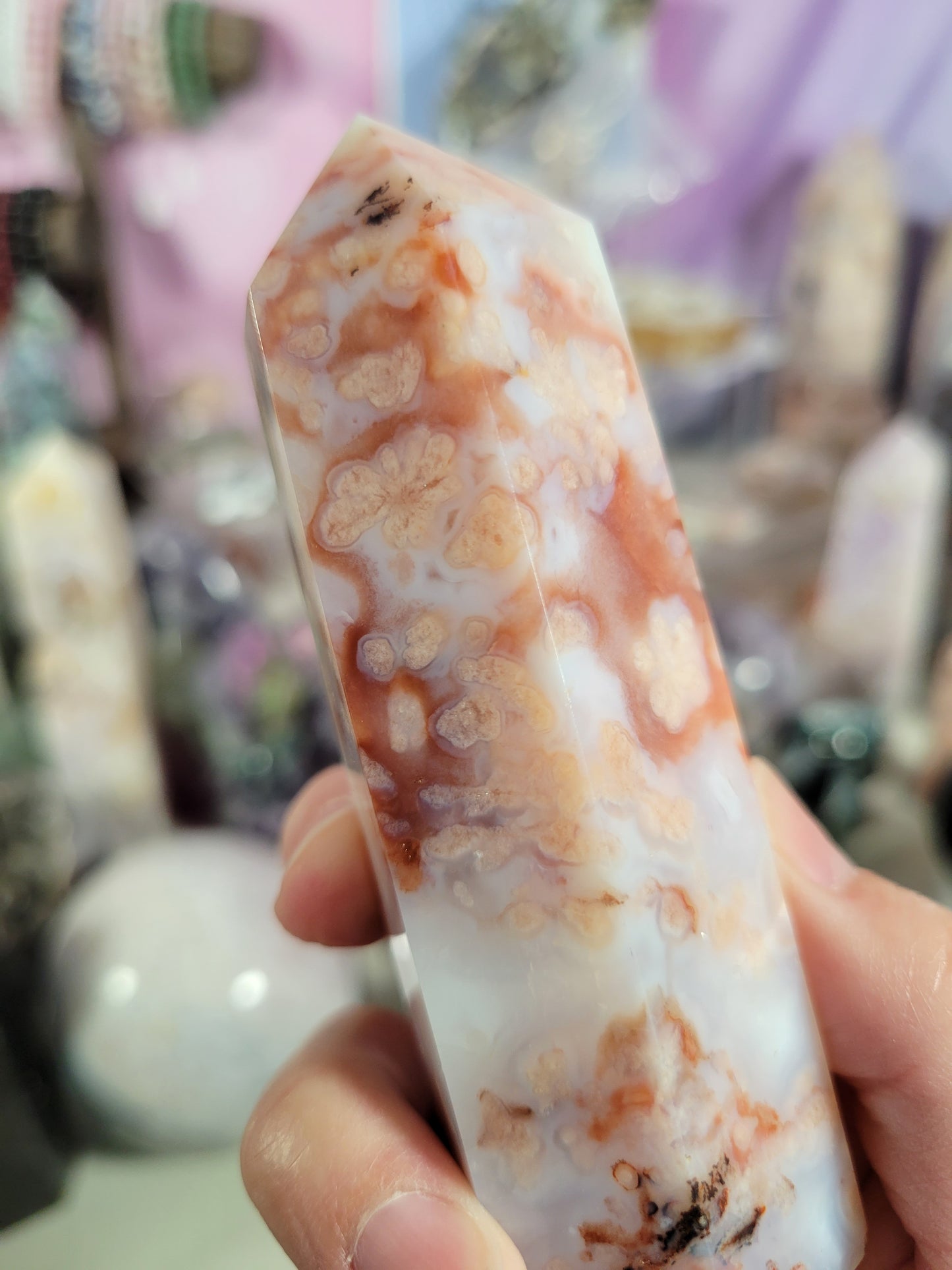 White Carnelian Flower Agate Point 54CA