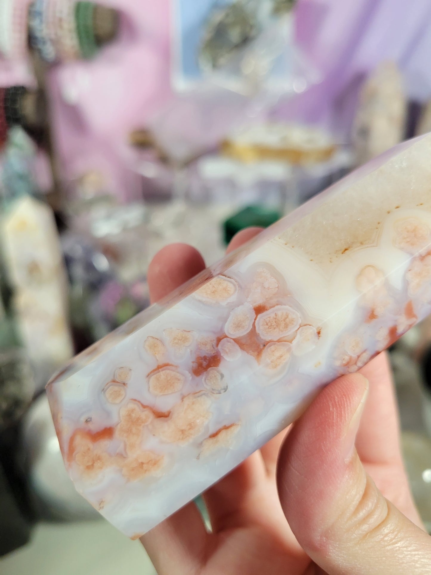 White Carnelian Flower Agate Point 54CA