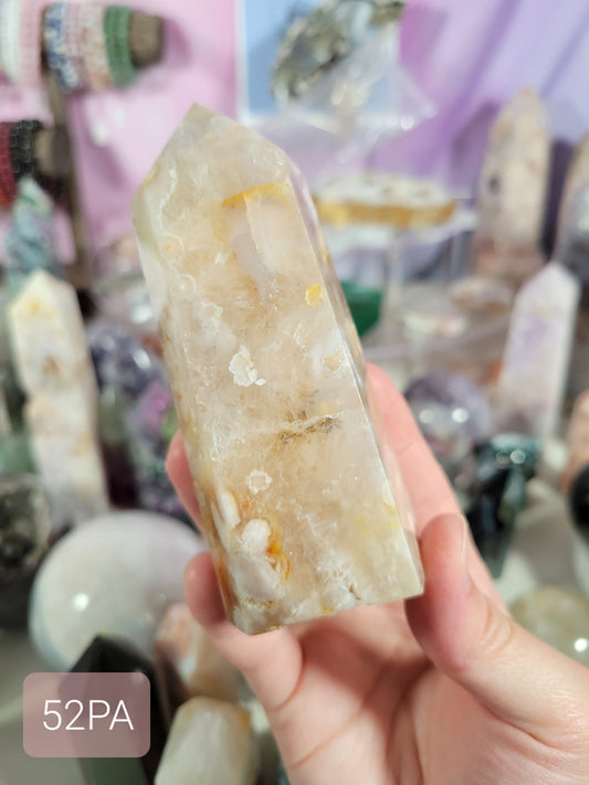 Yellow Quartzy Flower Agate Point 52PA