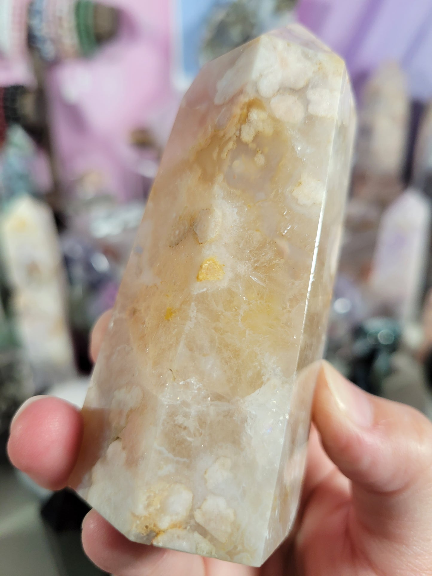 Yellow Quartzy Flower Agate Point 52PA